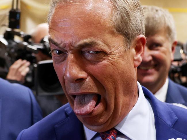 CLACTON-ON-SEA, ENGLAND - JULY 5: Reform UK leader Nigel Farage reacts after winning the Clacton and Harwich constituency on July 5, 2024 in Clacton-on-Sea, England. Nigel Farage wins Clacton and Harwich for Reform UK with 21,225 votes. Clacton 2024 is Nigel Farage's eighth attempt at a seat in the UK parliament. (Photo by Dan Kitwood/Getty Images)