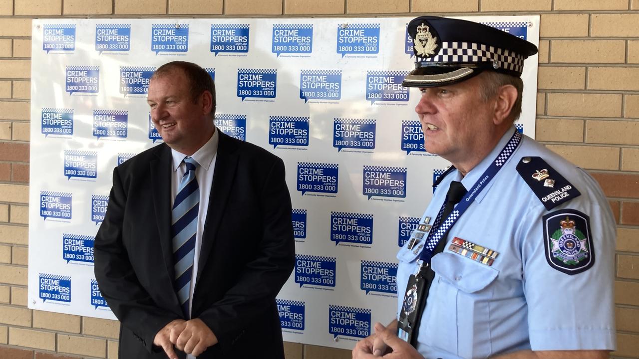 Celebrating a win after police arrested 15 people on property, weapons and drugs charges are (from left) Kingaroy detective Sergeant Scott Prendergast and Darling Down Darling Downs District Acting Superintendent Danny Shaw.