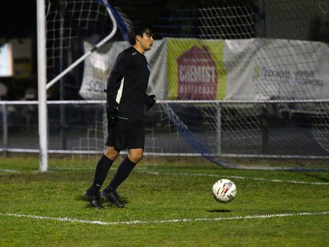 Pictured: Stratford goalkeeper Caleb Hewitson. Stratford Dolphins v Edge Hill United at Nick Brko Field - Stratford. FQPL Far North and Gulf 2024. Photo: Gyan-Reece Rocha