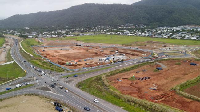 Aerial photo of earthworks commencing at the future Woolworths development site, off Draper Road at Gordonvale, where a Bruce Highway duplication project is also ongoing. Picture: Brendan Radke