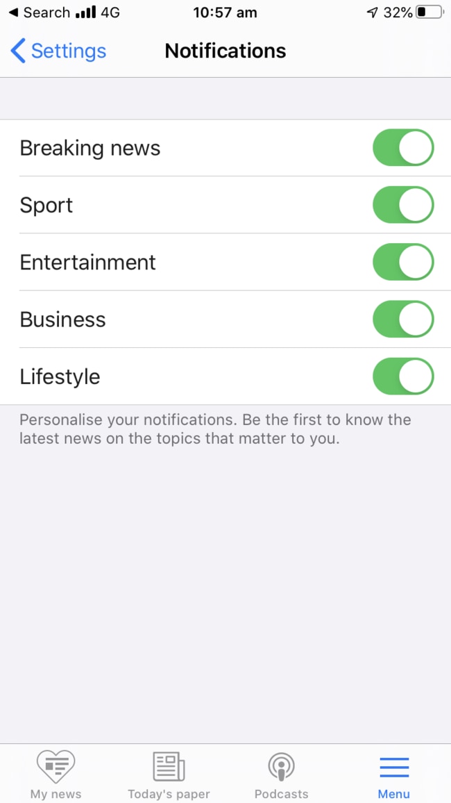 Notification options - choose your favourite category, or all of them.