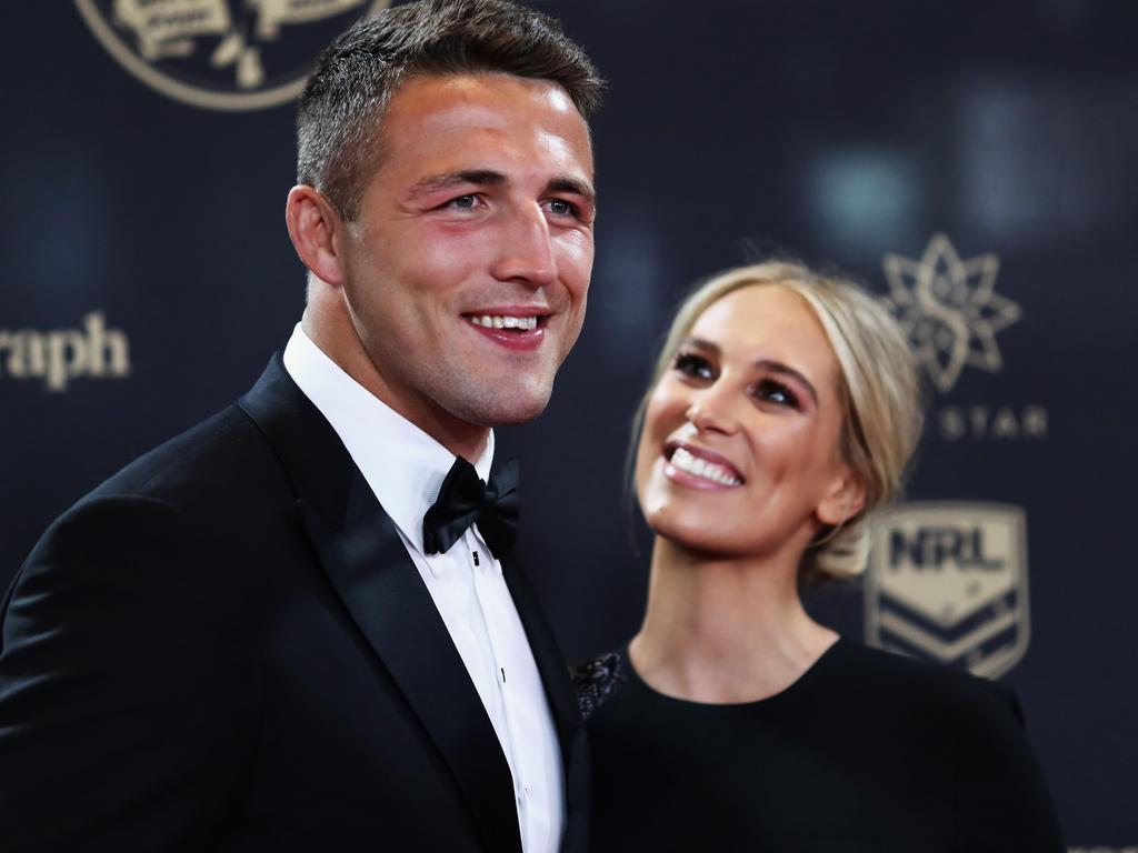 Sam Burgess pictured with ex-wife Phoebe Burgess at the 2016 Dally M Awards in Sydney.