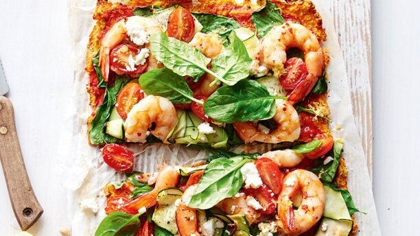 Prawn, pumpkin and chickpea pizza.