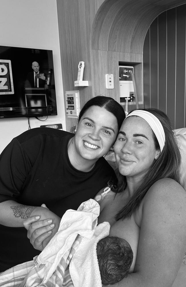 Cachia smiles with her girlfriend, AFLW player Madison Prespakis, 24. Picture: Instagram/@sophiecachia_