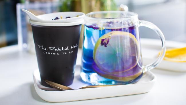 The Rabbit Hole’s butterfly pea flower tea that changes colour.