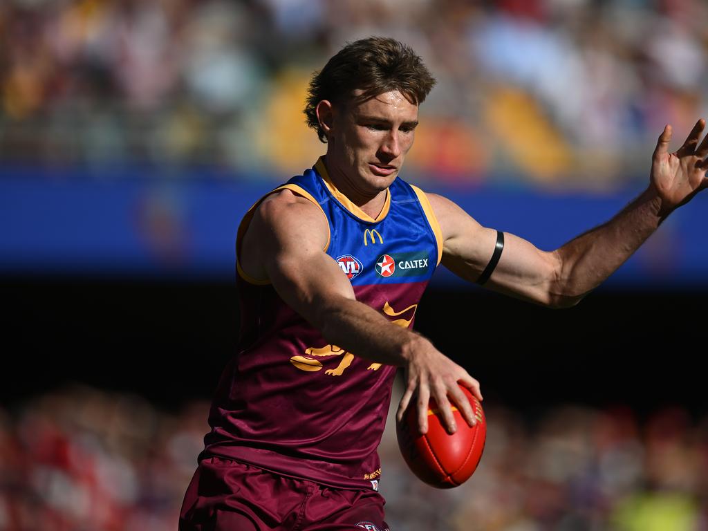 BRISBANE, AUSTRALIA - JULY 21: Harris Andrews of the Lions in action during the round 19 AFL match between Brisbane Lions and Sydney Swans at The Gabba, on July 21, 2024, in Brisbane, Australia. (Photo by Albert Perez/Getty Images via AFL Photos)