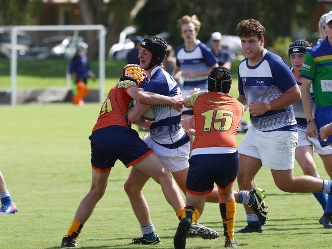 Action from the TAS First XV rugby schoolboy match between West Moreton Anglican College and Cannon Hills Anglican College. Picture: Tertius Pickard