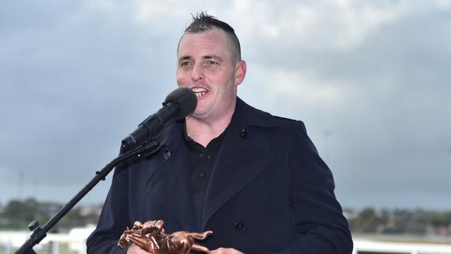 Scott Brunton after Verbano won the Book Jericho Thru Langley's BM70 Hcp at Warrnambool Racecourse on May 02, 2023 in Warrnambool, Australia. (Photo by Reg Ryan/Racing Photos via Getty Images)