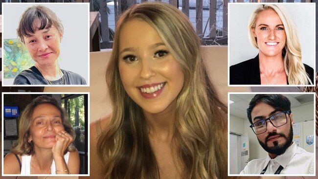 Bondi Junction massacre victims, clockwise from main: Dawn Singleton, Ashlee Good, Faraz Tahir, Pikria Darchia, Jade Young.