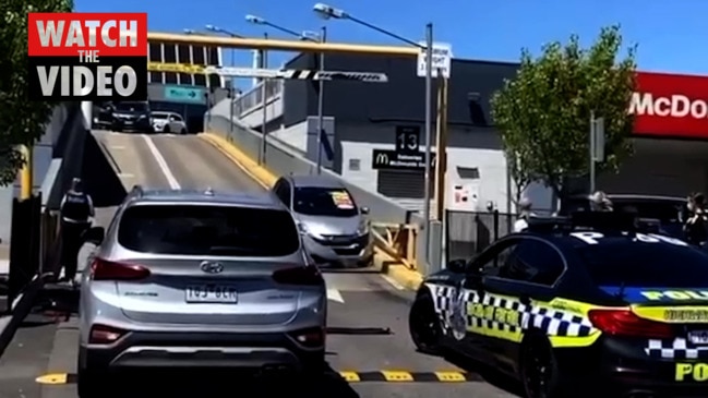 Dramatic scenes as cop cars rammed at shopping centre