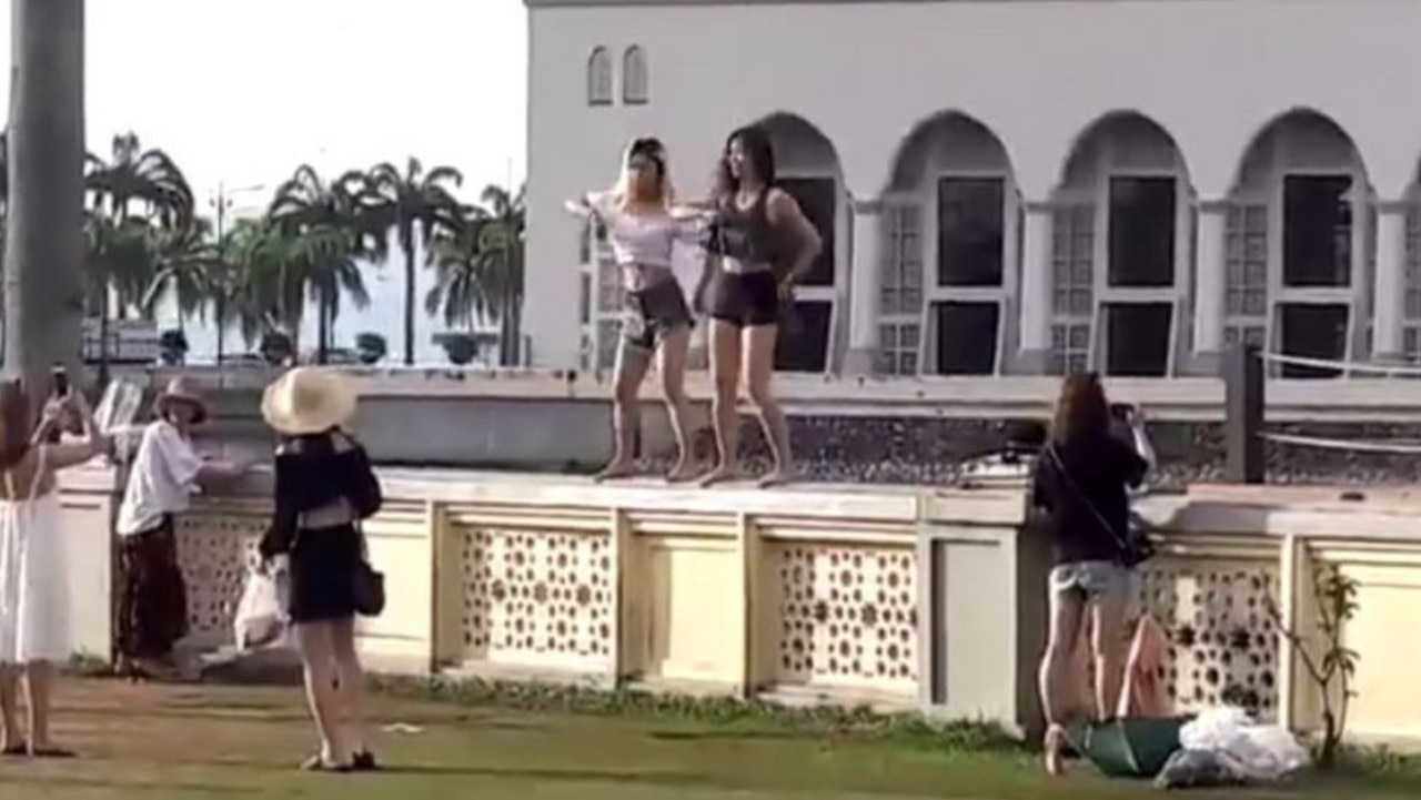 The women were filmed dancing outside the popular mosque in outfits deemed to be inappropriate. Picture: Sabah Info