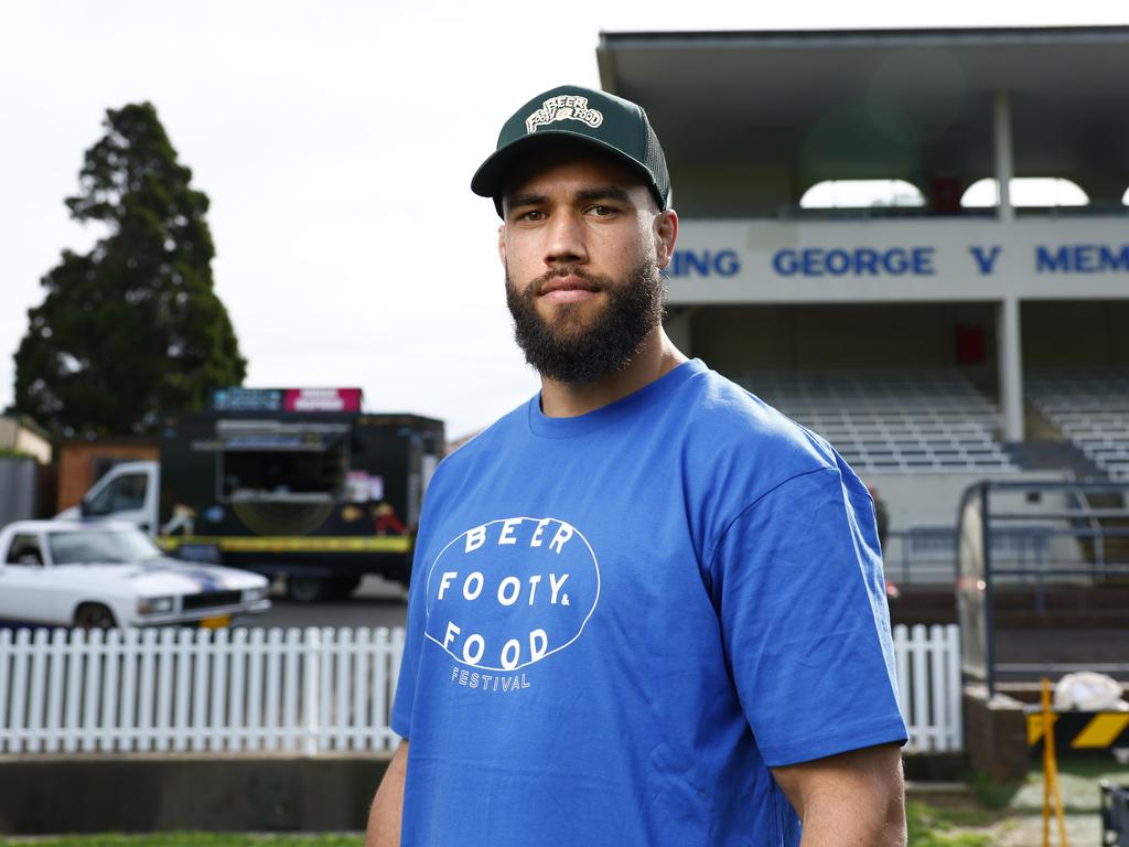 DAILY TELEGRAPH JULY 11, 2024. Cronulla's Toby Rudolf at Henson Park ahead of the upcoming Beer, Footy &amp; Food festival that will include wrestlers celebrating the Parra and Newtown 1981 Grand Final. Picture: Jonathan Ng