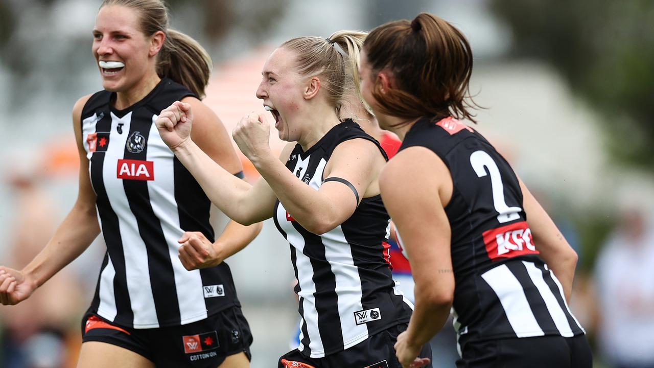 Eliza James celebrates a second quarter goal. Picture: Michael Klein