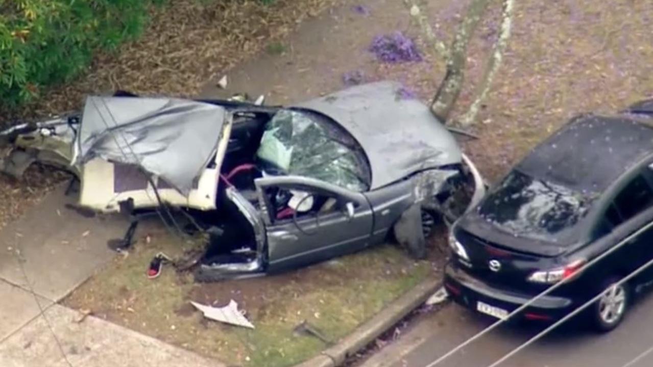 The force of the impact ripped the car in half. Picture: Nine News