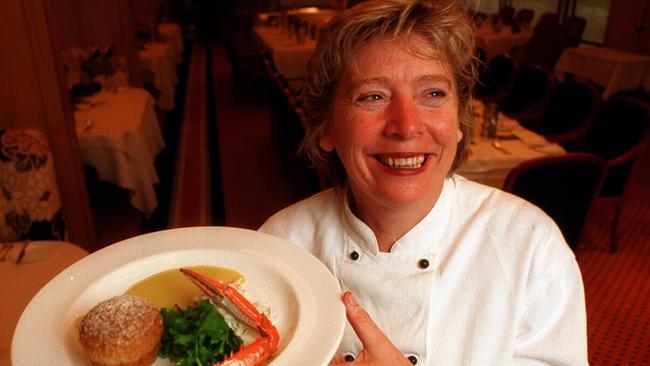 Maggie Beer in 1994 with a blue swimmer crab dish.