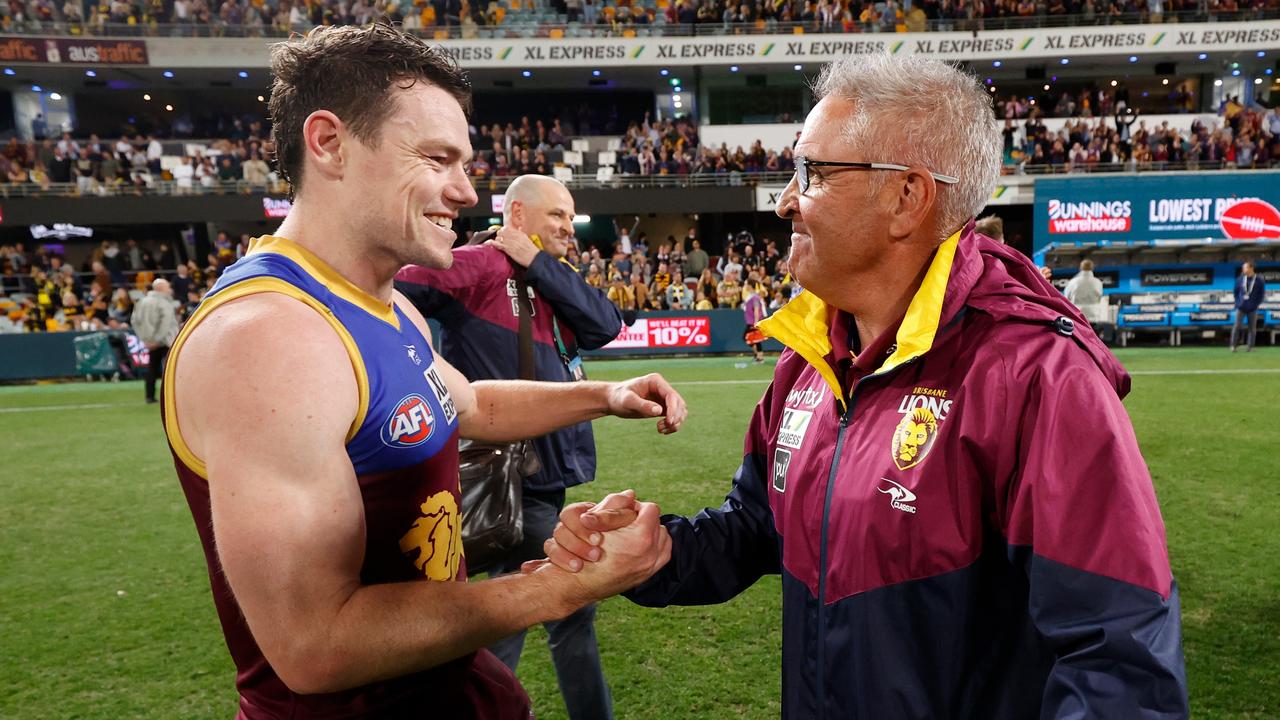 Lachie Neale has described senior coach Chris Fagan as family at the Brisbane Lions best and fairest. Picture: Getty Images