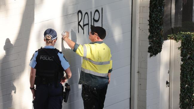 Clean up has begun after a firebombing in Magney Street Woollahra. Picture: Rohan Kelly