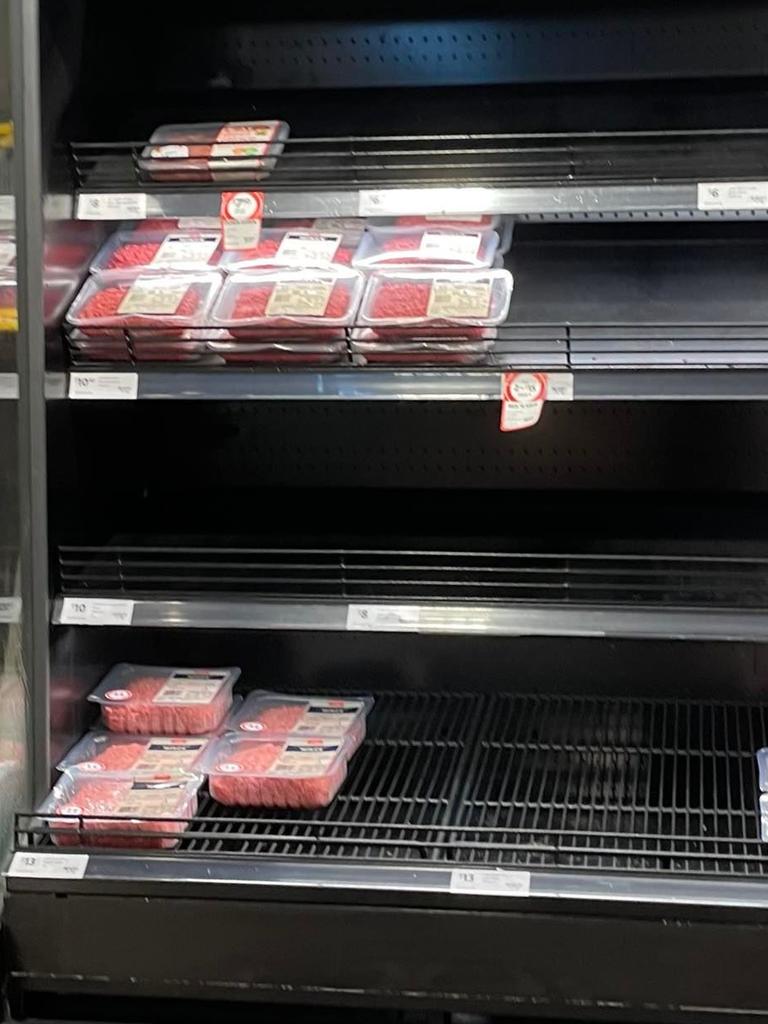 The meat shelves at Coles Woolloongabba on Wednesday.