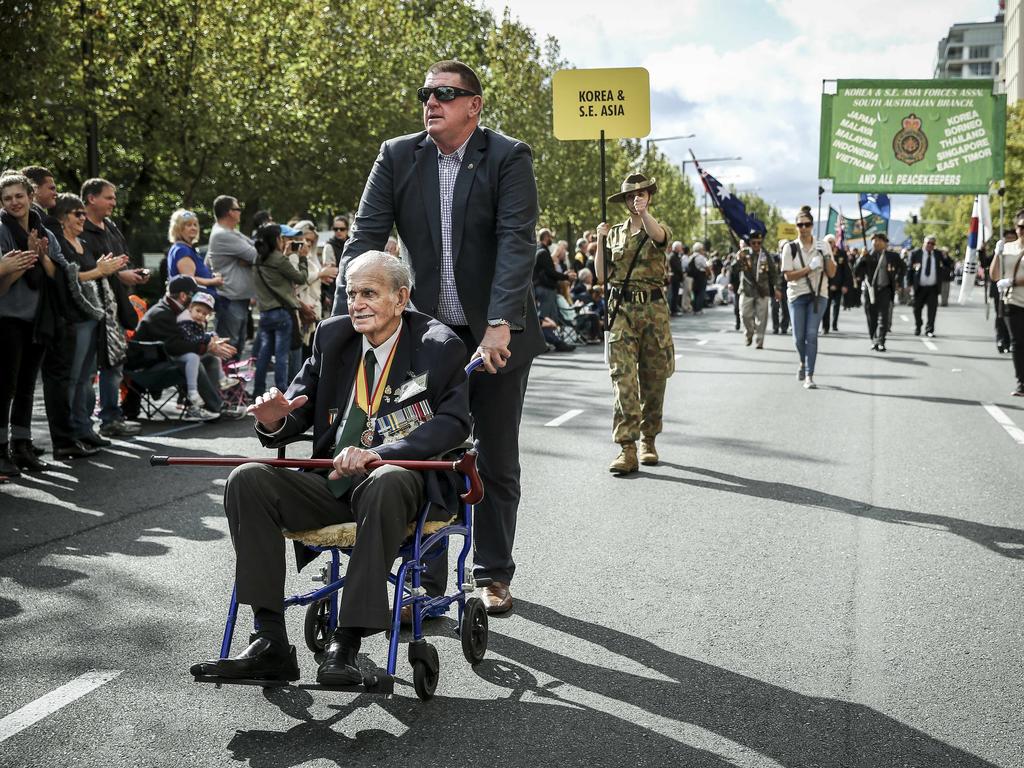 The march along North Terrace. Picture: Mike Burton