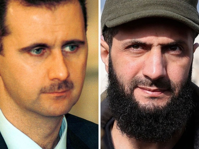 Deposed Syrian dictator Bashar al-Assad and Abu Mohammed al-Jolani, leader of the rebel group chiefly responsible for overthrowing him. Pictures: Getty/AFP