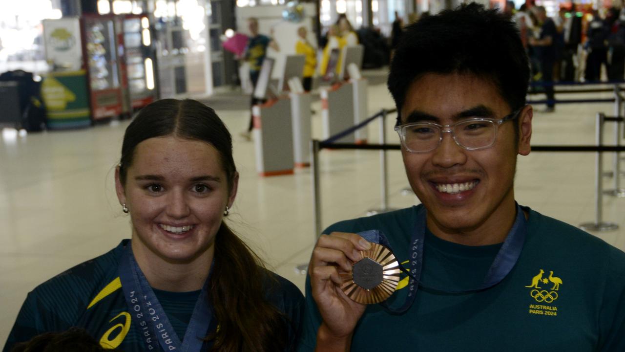 Australian Olympians Iona Anderson &amp; Josh Yong have been welcomed home after a successful Olympics in Paris. Picture: NewsWire / Sharon Smith