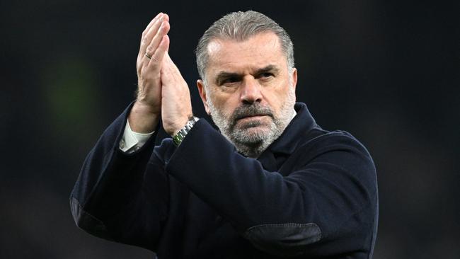 LONDON, ENGLAND - OCTOBER 30: Ange Postecoglou, Manager of Tottenham Hotspur, applauds the fans at the end of the Carabao Cup Fourth Round match between Tottenham Hotspur and Manchester City  at Tottenham Hotspur Stadium on October 30, 2024 in London, England. (Photo by Justin Setterfield/Getty Images)