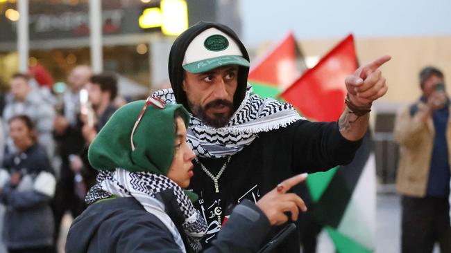 Mohammad Sharab and wife Tasnim Sammak at a pro-Palestine Protest at Flinders Street Station. Picture: Brendan Beckett