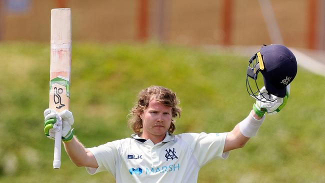 Will Pucovski after reaching his double century for Victoria during the Sheffield Shield match against Western Australia on November 9 in Adelaide. Picture: Daniel Kalisz/Getty Images