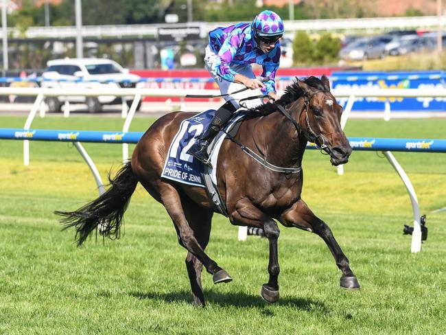 Pride Of Jenni ridden by Declan Bates wins the The Sharp EIT All-Star Mile at Caulfield Racecourse on March 16, 2024 in Caulfield, Australia. (Photo by Brett Holburt/Racing Photos via Getty Images)