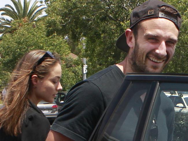Jobe Watson and girlfriend leave the South Melbourne Markets. Saturday, Jan 7. 2017. Picture: David Crosling