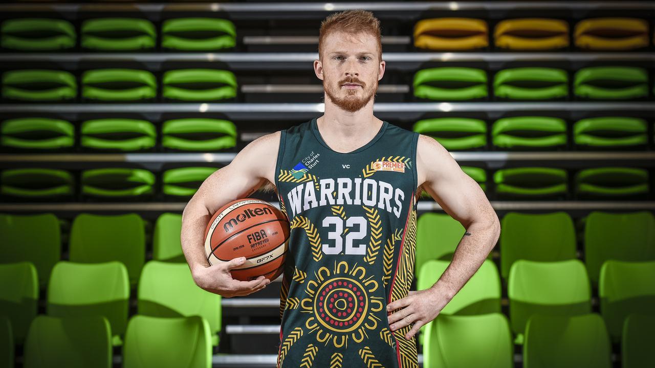 oodville Basketball Club's Premier League teams will wear special designed uniforms to celebrate National Reconcilliation Week (May 27-June 3). Player James Boonstoppel with the designed uniform.Wednesday May 22nd 2019. PIC.  AAP/Roy VanDerVegt