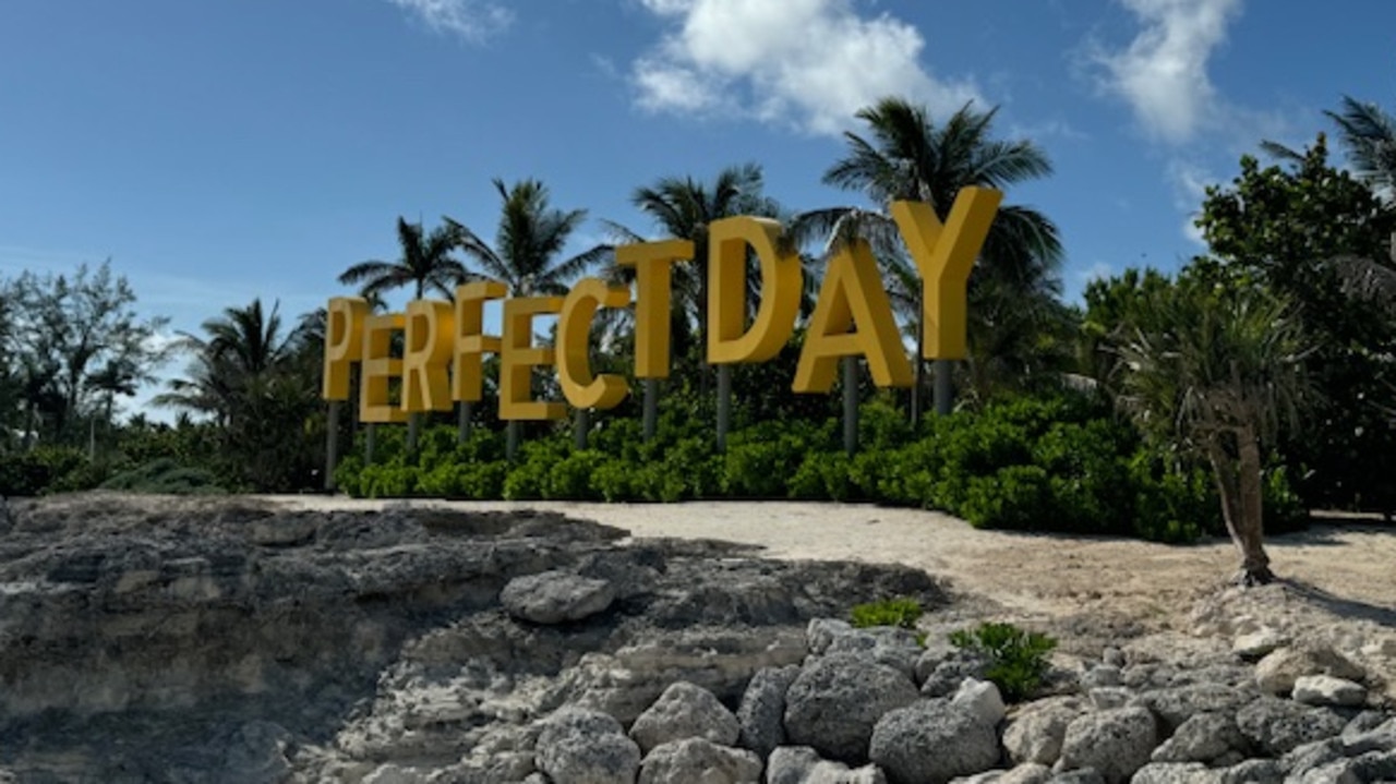 The greeting as you stepped on CocoCay island in the Bahamas. Picture: Supplied