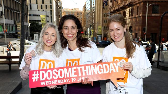 DoSomething Day 2017. Martin Place Activation -Kimberley Caines, Kathy Lipari and Cathy Morris celebrate Do Something Day. Martin Place . NSW. Wednesday, July 19, 2017 (AAP Image / Chris Pavlich)