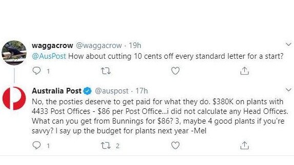 A member of the Australia Post social media team responds to complaints following the Cartier scandal in a since-deleted tweet.