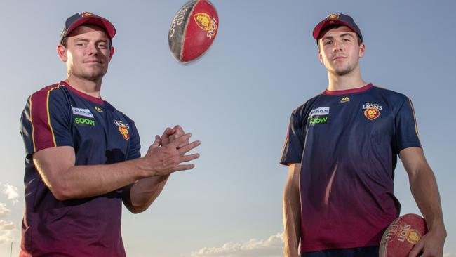 Brisbane Lions champion Lachie Neale with Irish recruit James Madden.