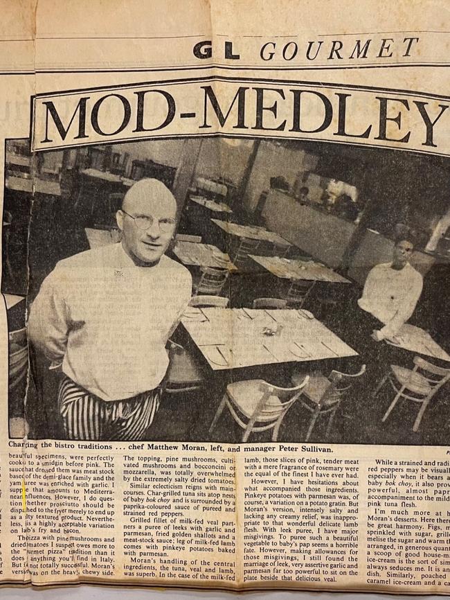 Matt Moran in a newspaper clipping of a review from The Paddington Inn Bistro