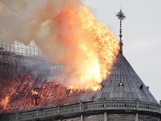 Flames on the roof of the Notre-Dame Cathedral in Paris, France, 15 April 2019. Picture: EPA/IAN LANGSDON