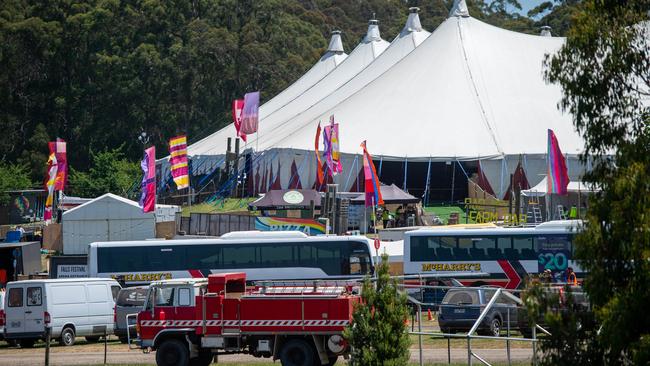 More than 9000 campers were forced to leave Falls Festival. Picture: Jason Edwards