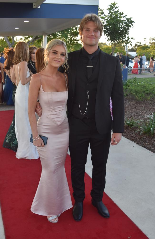 Isla Barry and Nickie Uys at the Mountain Creek State High School formal on November 18, 2022. Picture: Sam Turner