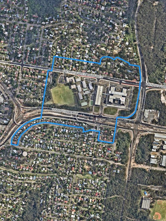 Gazettal within the blue line is expected by the end of the year. The Northern Beaches is on the right and Forest High School on the left.