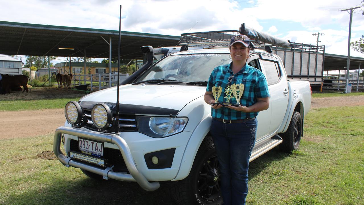 Mel Shaw-issa with her three awards from the Ute competition at the Murgon Show. Photo: Laura Blackmore