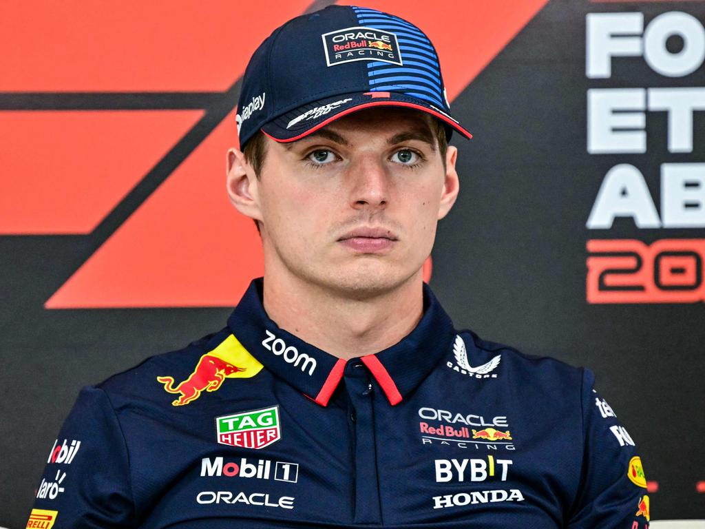 Red Bull Racing's Dutch driver Max Verstappen attends a press conference ahead of the Abu Dhabi Formula One Grand Prix at the Yas Marina Circuit in Abu Dhabi on December 5, 2024. (Photo by Giuseppe CACACE / AFP)