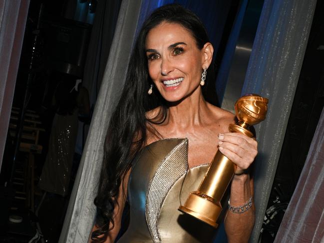 Demi Moore at the 82nd Annual Golden Globes held at The Beverly Hilton on January 05, 2025 in Beverly Hills, California. (Photo by Michael Buckner/GG2025/Penske Media via Getty Images)