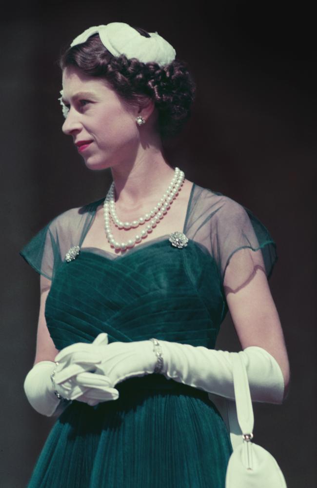 Queen Elizabeth II on the balcony of Government House, Melbourne, during her tour of Australia, March 1954. Picture: Getty Images