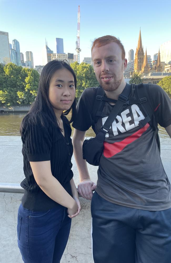 Adam Buonopane and Sophie at Southbank in Melbourne's CBD for the 2024 New Year's Eve fireworks. Picture: Athos Sirianos