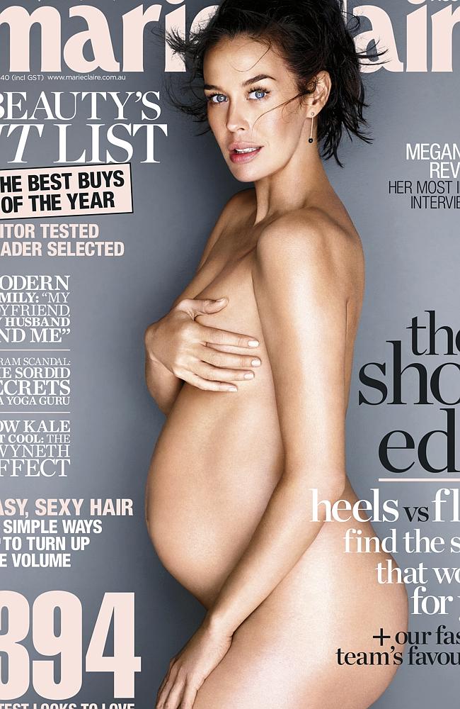 Pregnant Megan Gale poses nude in revealing cover shoot for Marie Claire