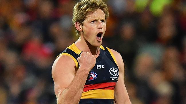 Rory Sloane celebrates a goal for the Crows. Picture: Getty Images