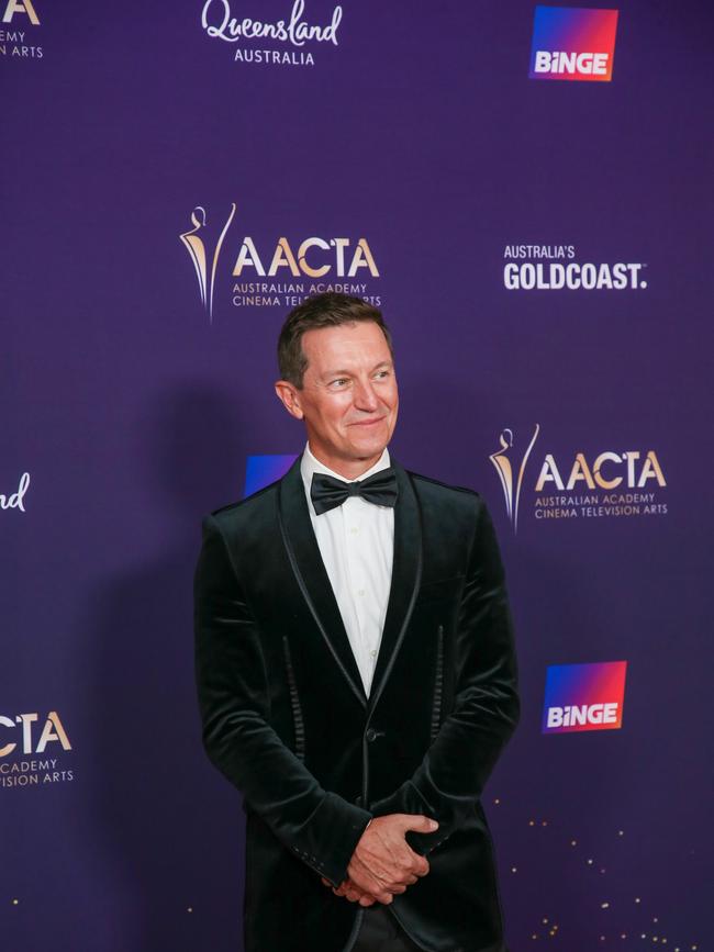 Rove McManus arrives on the Red Carpet at the 2024 Aacta Awards at HOTA on the Gold Coast. Picture: Glenn Campbell