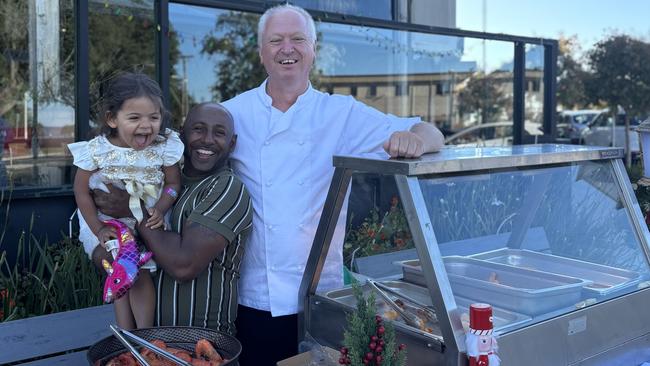 Prema Smith serving fish and chips to those in need. Picture: Supplied.