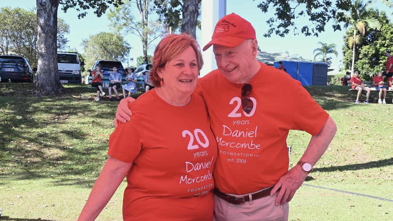 Denise Morcombe and her dad Kevin, 93, who travelled from Melbourne for today's 20th Day for Daniel.